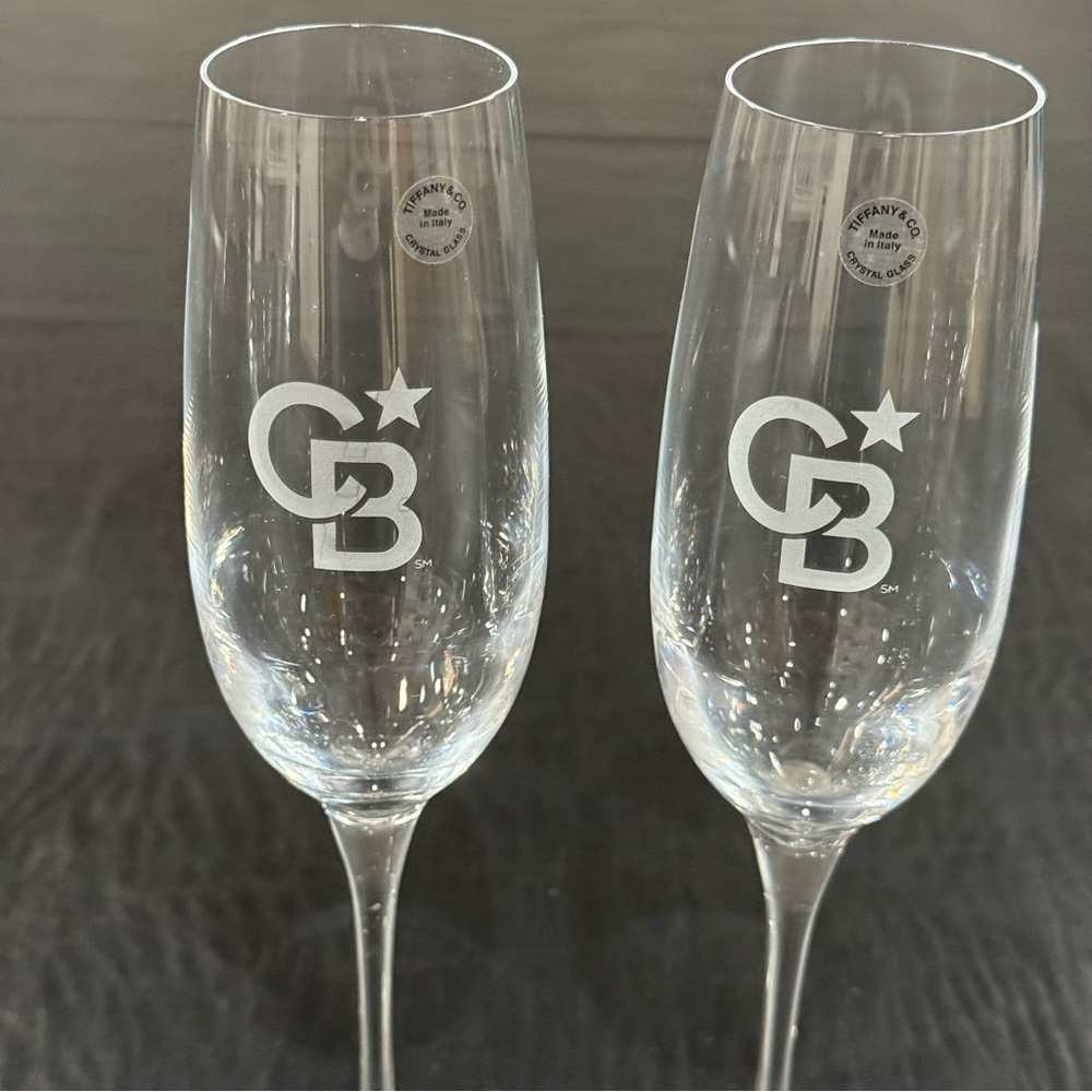 Tiffany & Co Crystal Champagne Flute Set of 2, Made in Italy